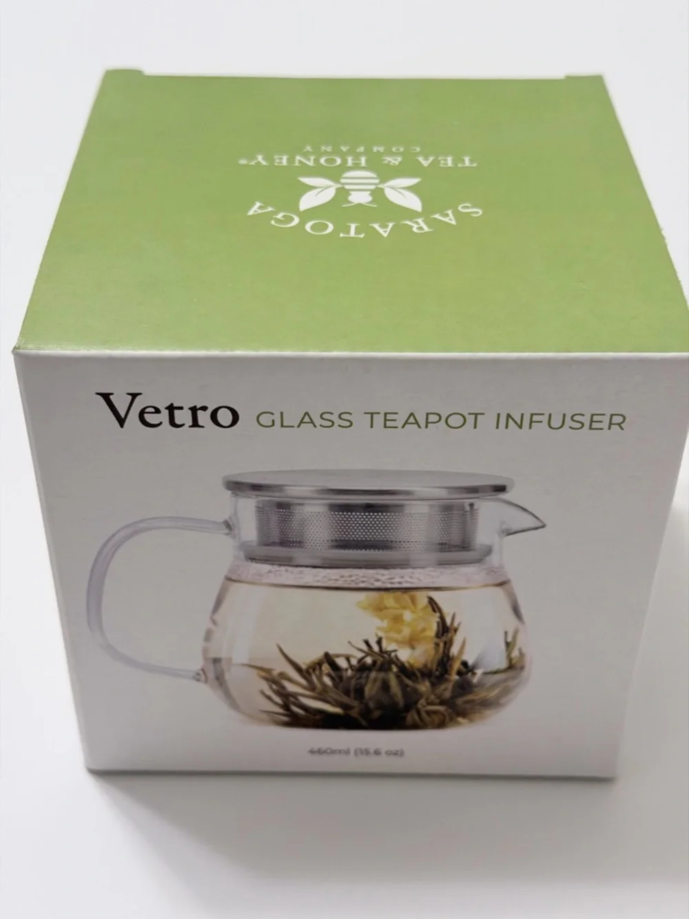 Saratoga Tea & Honey Vetro Glass Teapot Infuser 15.6oz Stainless Straining‎ Lid